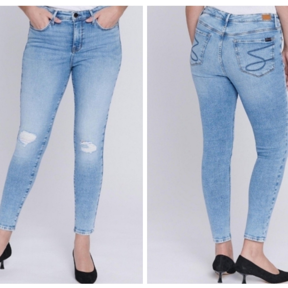 Seven7 Distressed Skinny Ankle Jeans color strata
